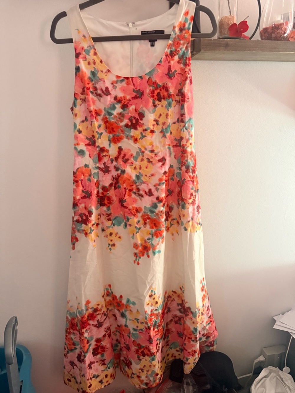 Floral A-Line Midi Dress in White and Pink - Picture 2 of 4